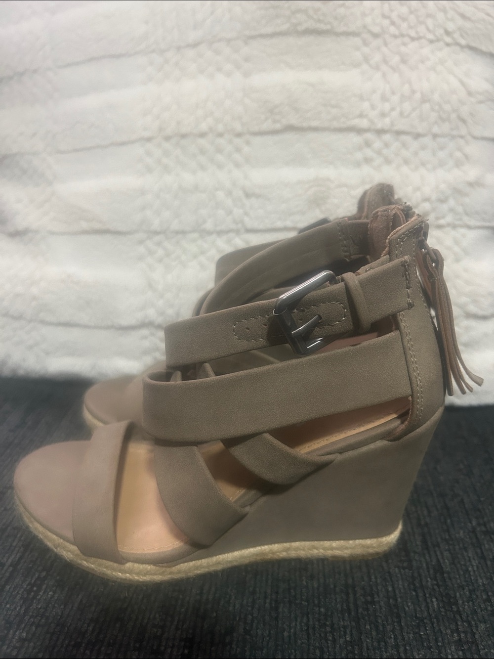 Brash Taupe Strappy Espadrille Wedge Sandals